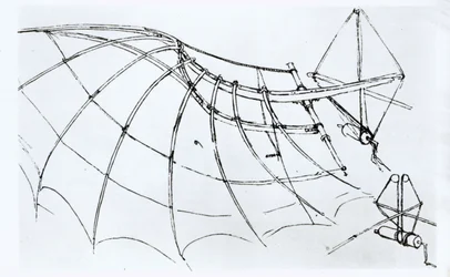 Diagramm eines mechanischen Flügels, Manuskript B, 1488-89